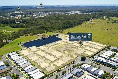 Sunset Palms Retirement Living aerial of community with final stage villas marked