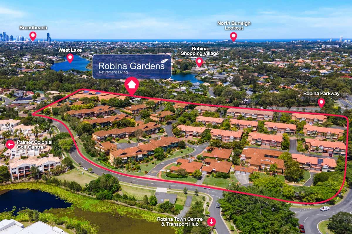 Robina Gardens Retirement Living Robina QLD Aveo Robina Gardens Aerial Map 1200x800 